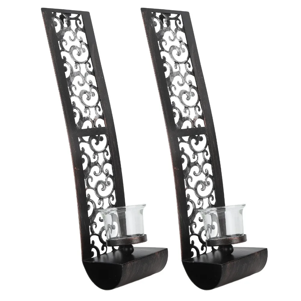 2pcs Iron Wall Candle Holder 14.2x2.8x3.5in Balck Wall Candlestick Hanging Design Wall Mount Candle Holder for Dining Room