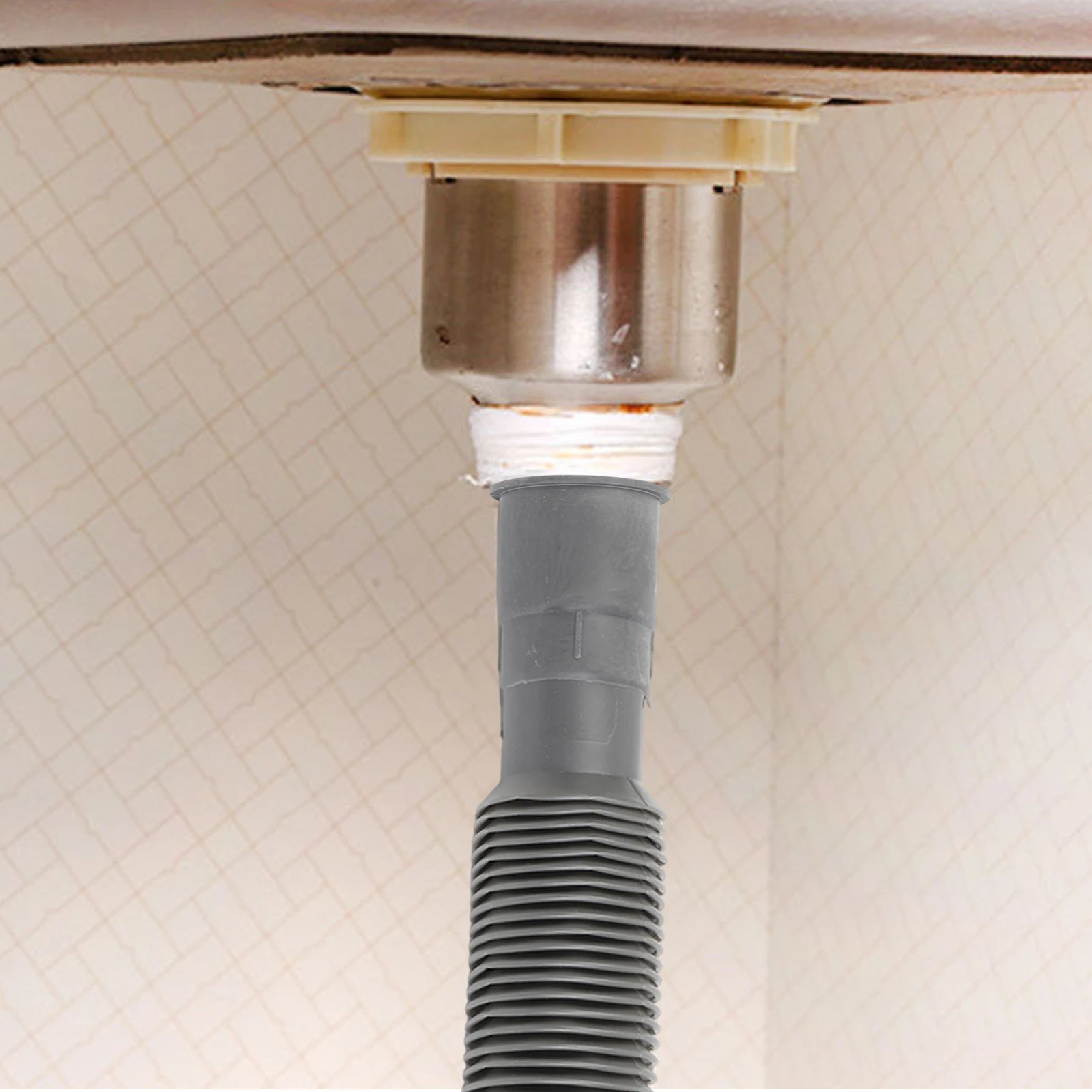 Plastic Flexible Drain Extension Hose for Kitchen Sink Basins Designed to Fit Standard Basin Strainer Drain Outlets