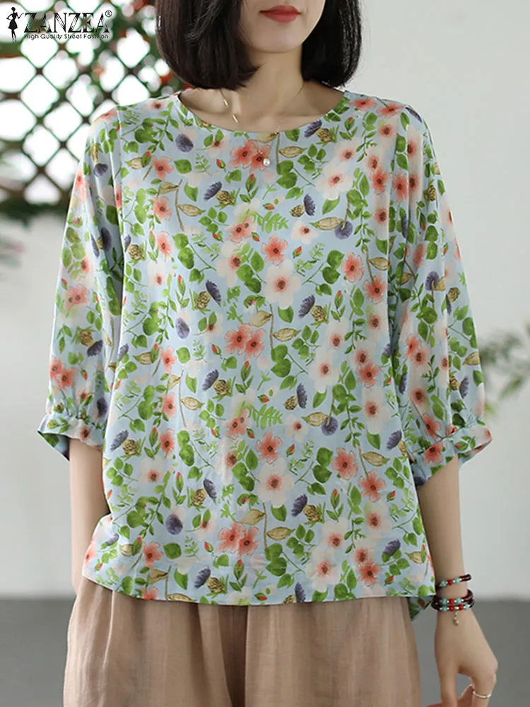 Summer Bohemian Floral Blouse Women Vintage 3/4 Sleeve Printed Tops 2024 ZANZEA Casual Loose Shirt Holiday Blusas Chemise Mujer