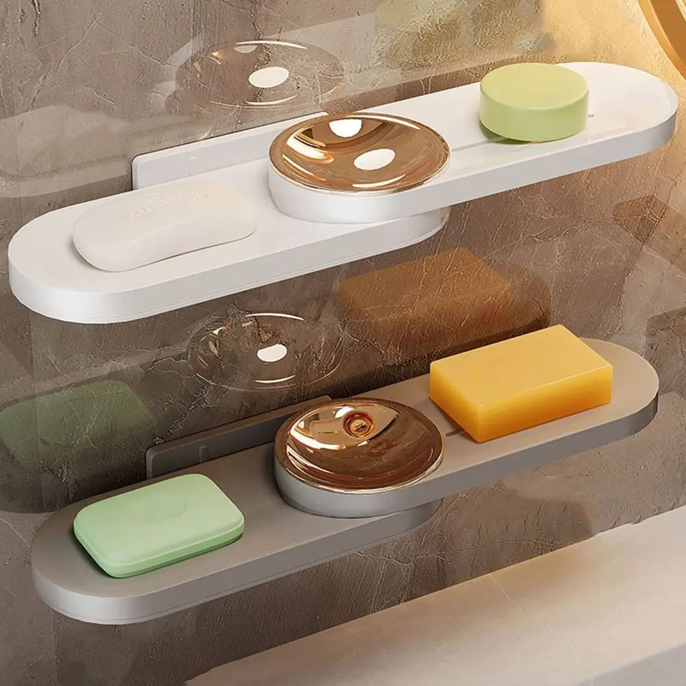 

Multifunctional Plastic Rotating Soap Box Space Saving Wall-Mounted Cell Phone Holder with Hooks Jewelry Storage Rack for Home