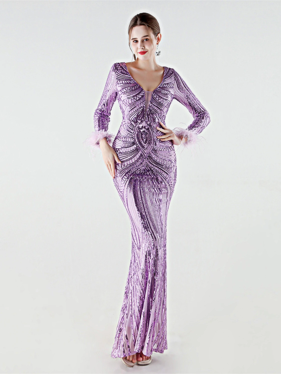 

Elegant Long Sleeve Fish Tail Gown Women's Evening Dress Luxury Sensation New 2026 Style Sexy mid Waist Zipper Style Embroide...
