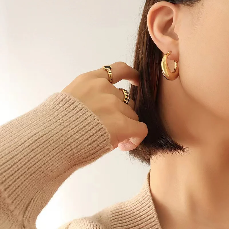 GANEMLY Orecchini a cerchio a cerchio color oro in acciaio inossidabile 316L per le donne Moda New Trendy Fibbia per l'orecchio Gioielli Regalo Party Bijoux