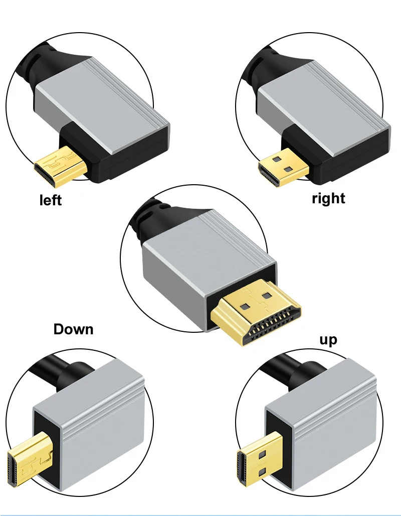0.5M/1M 8K@60Hz Microhdmi Micro HDMI-Compatible Cable 90 Degree UP/DOWN/LEFT/RIGHT Angle Display Cord   For HDTV GoPro Hero Rasp