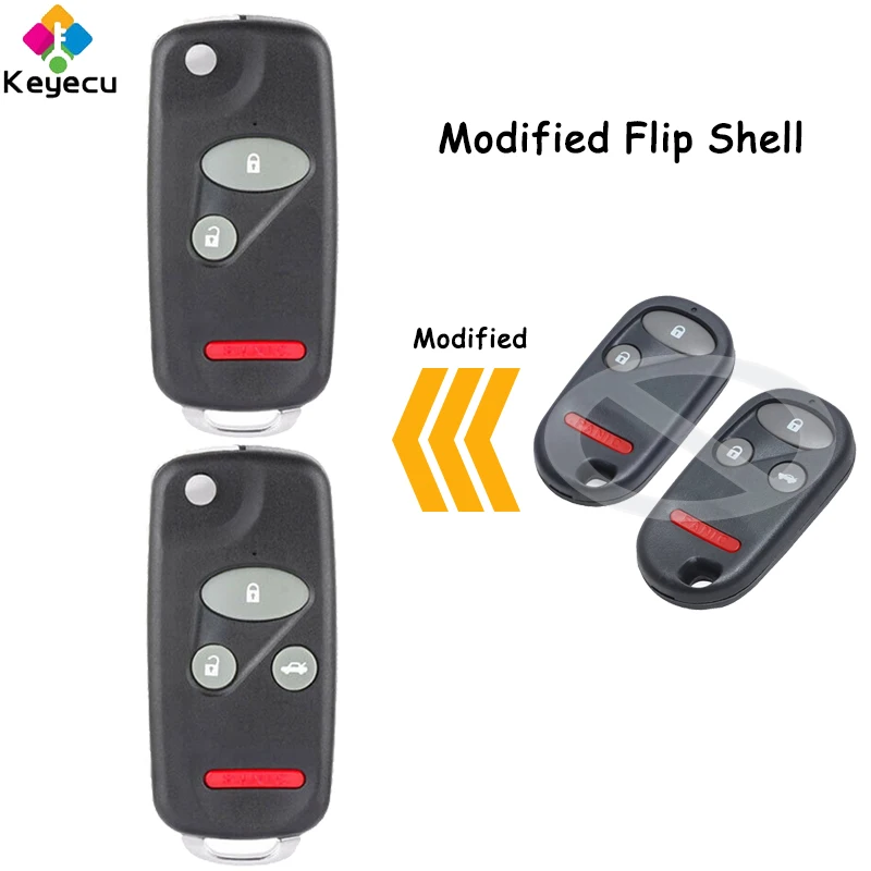 

KEYECU Modified Flip Remote Key Shell Case Cover With 3 4 Buttons Fob for Honda Civic Insight CR-V Odyssey S2000 Element Pilot