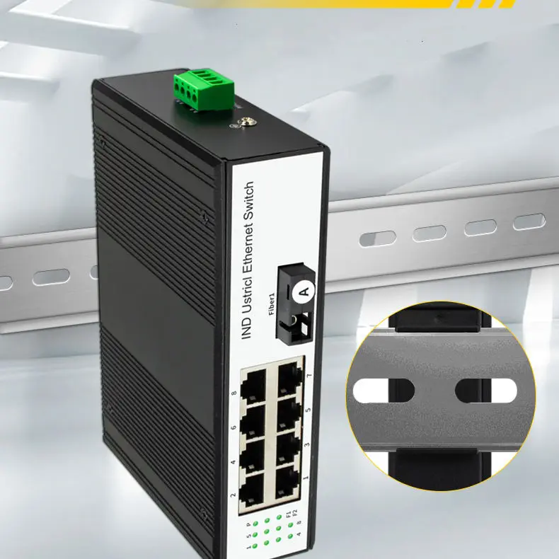 8 Port 100Mbps PoE DIN-Rail Industrial Network Switch  96W PoE IP40 1 Fiber SC Port Fiber POE Switches ethernet switch