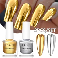 LILYCUTE 7ml 2 botellas de esmalte de uñas metálico superbrillante sin necesidad de lámpara botella de vidrio de secado rápido esmalte Regular para suministros de decoración de uñas