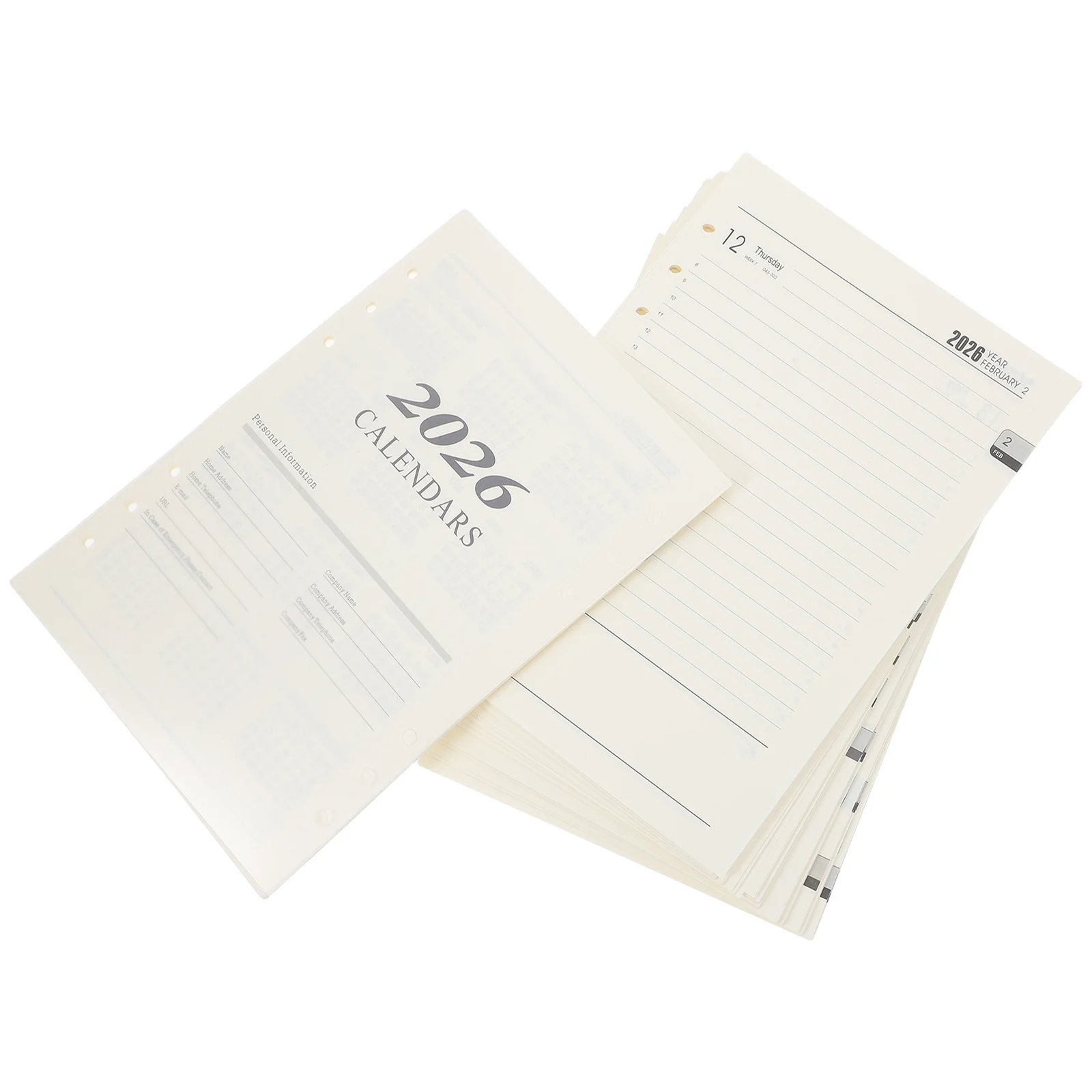 Monthly Planner Refills Loose Leaf Paper Inserts 6-Hole A5 Size Refillable Planner Pages Daily Agenda Sheets 2026 Inserts