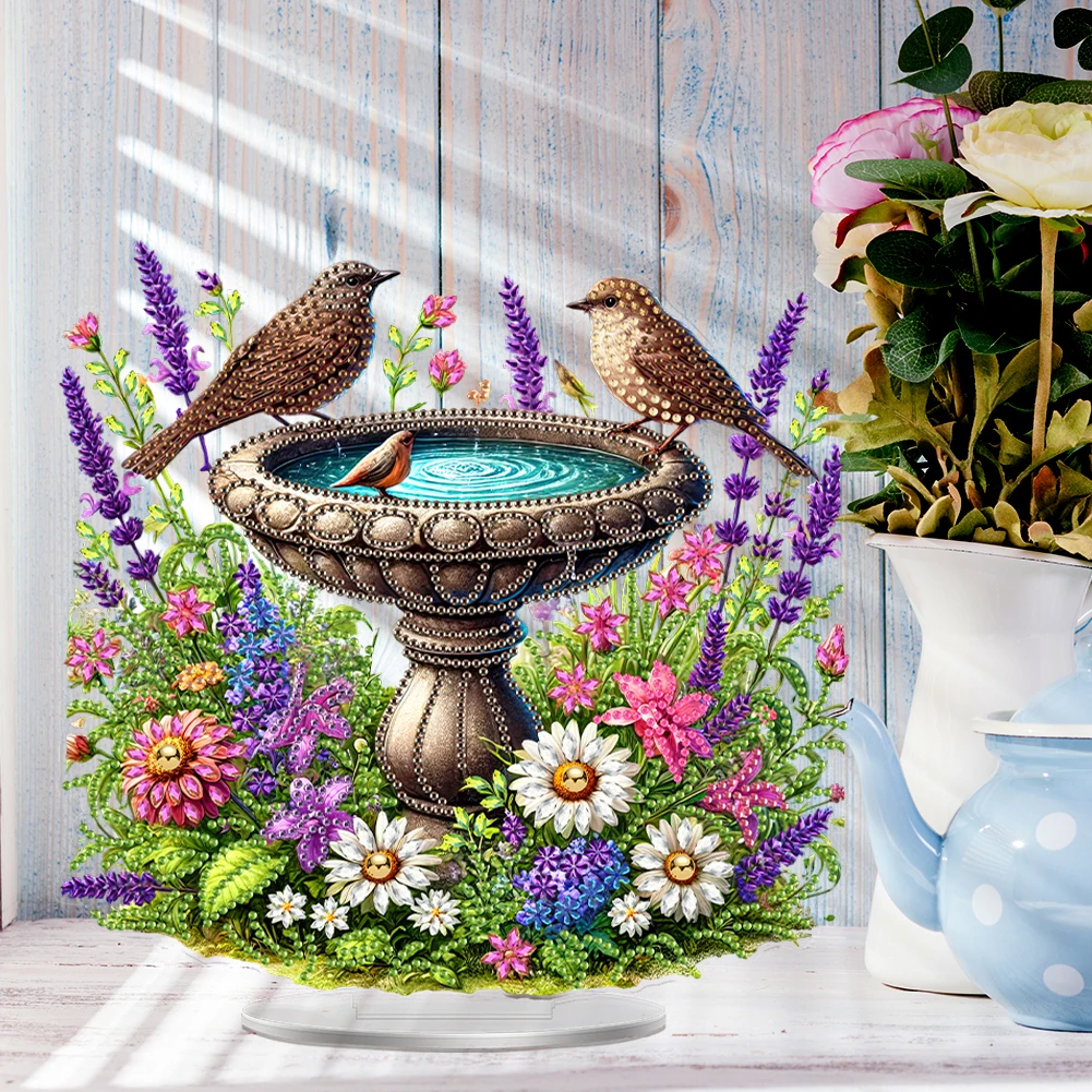 

Acrylic 2D Flat Print Flower DIY Desktop Diamond Art Kits Diamond Painting Desktop Ornaments Kit for Home Office Desktop Decor