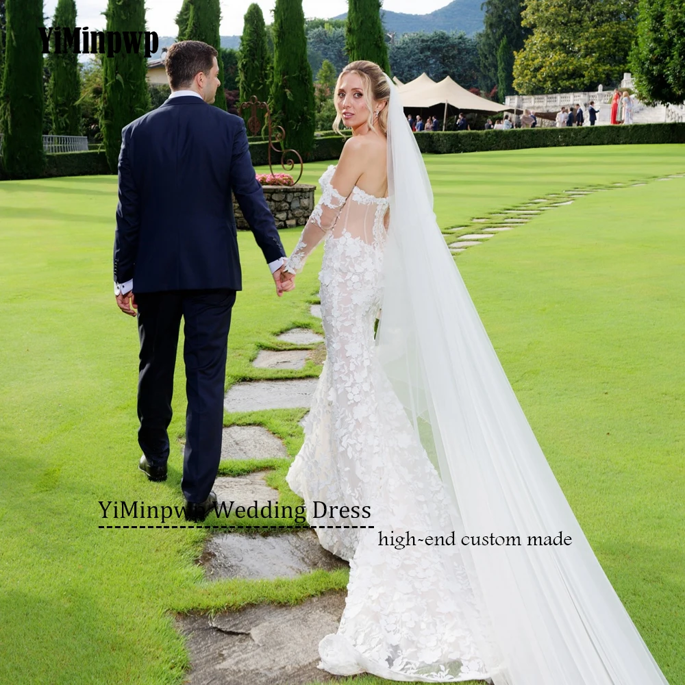 فساتين زفاف دانتيل 2025 فاخرة على شكل قلب حورية البحر مزينة بأكمام قابلة للانفصال الوهم الخلفي فساتين العروس الأنيقة حسب الطلب