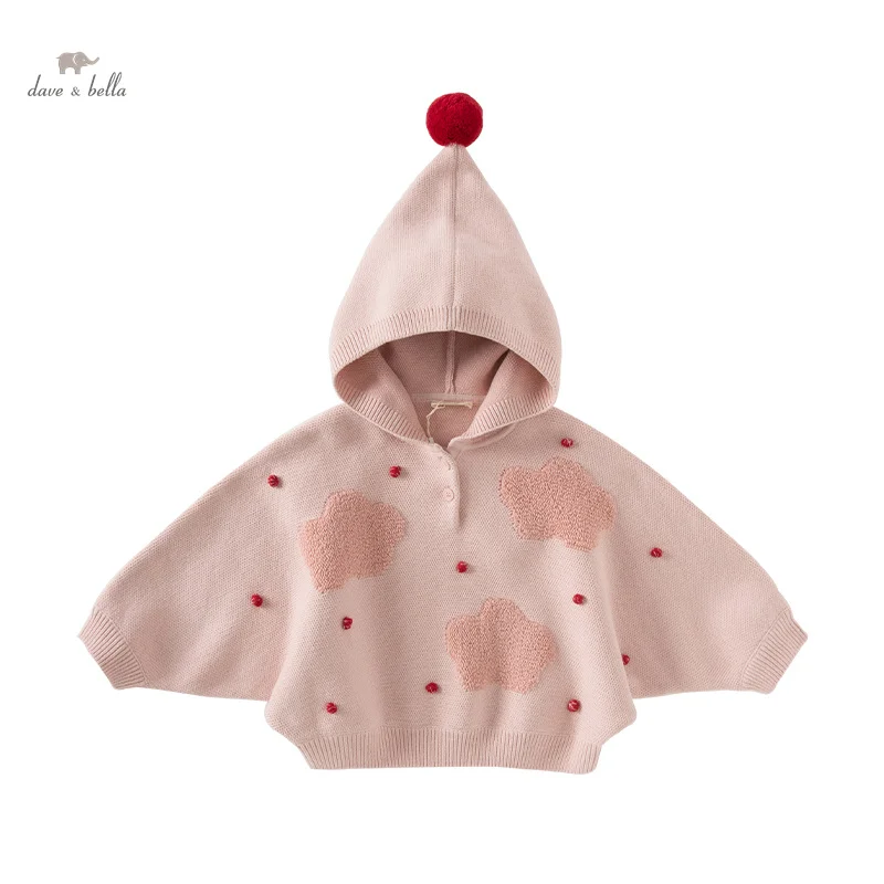 Dave Bella Children Girls Baby Outerwear 2024  Autumn Cute Pink Cloud Pattern Children's Overcoat Cloak Gentle Party DB3242102