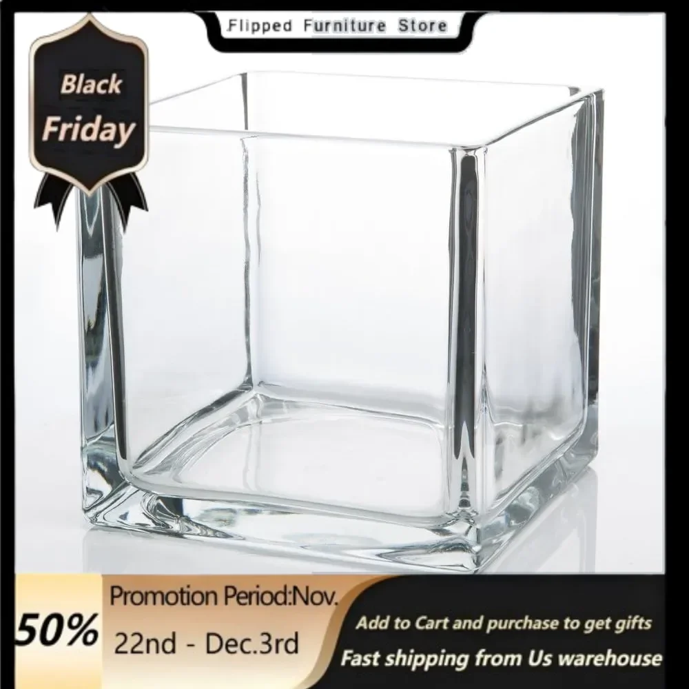 

Square Glass Cube Vase 6" Set of 12,Modern Clear Vase ,Multifunction.