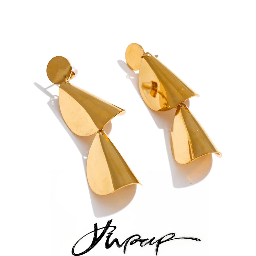 Yhpup geometrische Tropfen-Ohrringe aus Edelstahl, glattes Metall, personalisierbar, stilvoll, einzigartig, modern, lässiger Schmuck