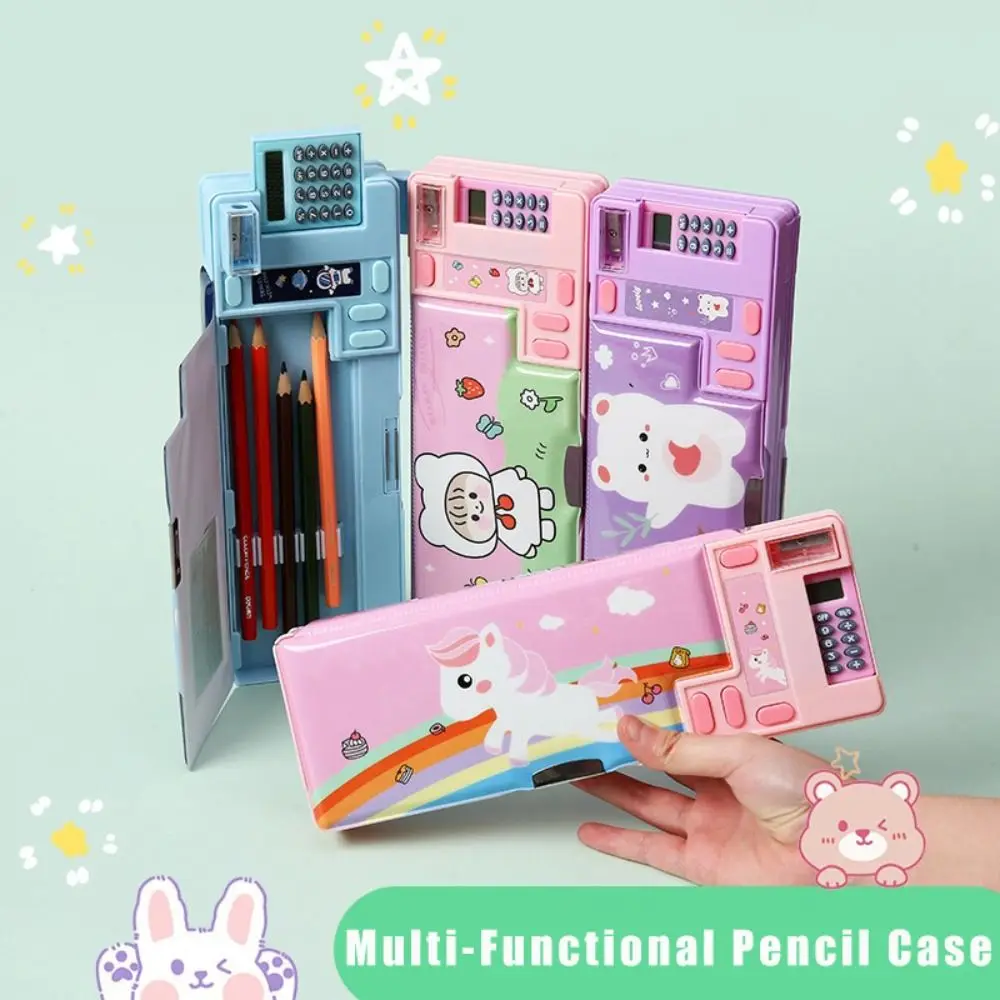 Plastic Pencil Case Fun Mechanism Design With Calculator/Pencil Sharpener Pencil Box Large Capacity Multi-Functional Pencil Box