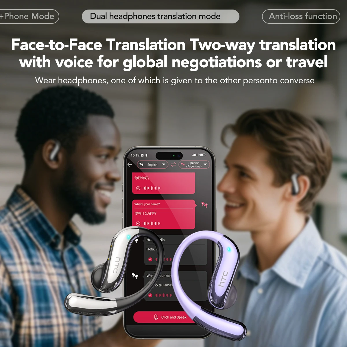 HTC NE23 OWS Wireless Headphones 6.0 Translation Earphones Dual Noise Reduction Calls IP55 Professional Protection