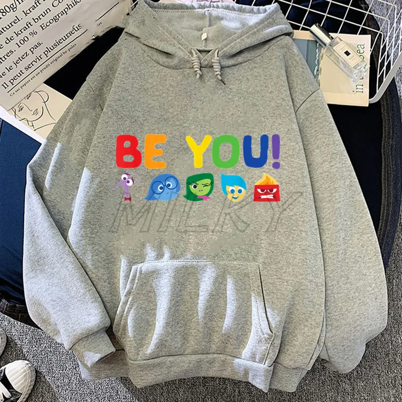 Vintage Inside Out 2 Hoodies Be You Letter New Printing Hoodie 2024 Women Gothic Fashion Casual Fleece Sweatshirt Streetwear