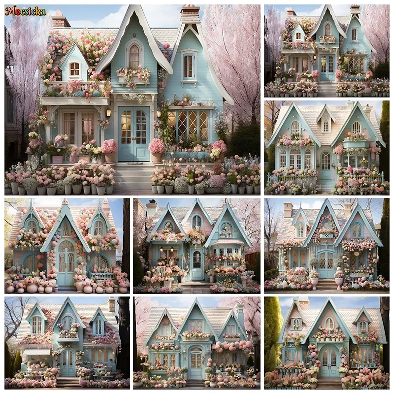 

Mocsicka Spring Photography Backdrops Birthday Party Floral House Backgrounds Adult Kids Portraits Cake Smash Banner Props