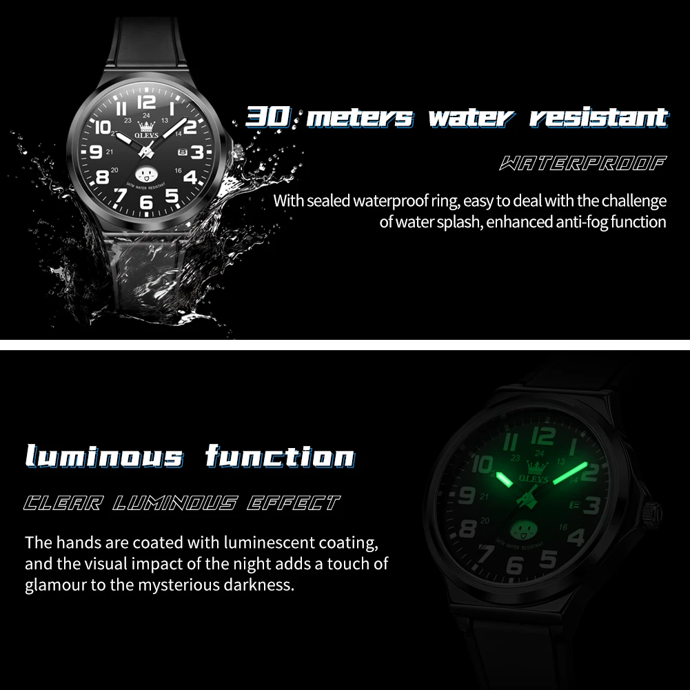 OLEVS 5629 Men's watch Original Fashion Quartz Watch Silicone Strap Waterproof Luminous Day Date Men's wristwatch