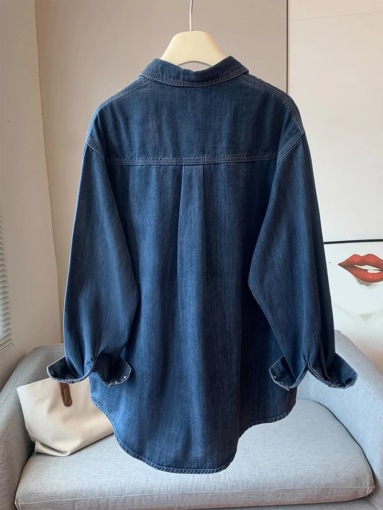 Retro Hong Kong Style Denim Base Shirt Women's Autumn Winter New Early Spring Shirt Layering Inner Luxury Top Small Size