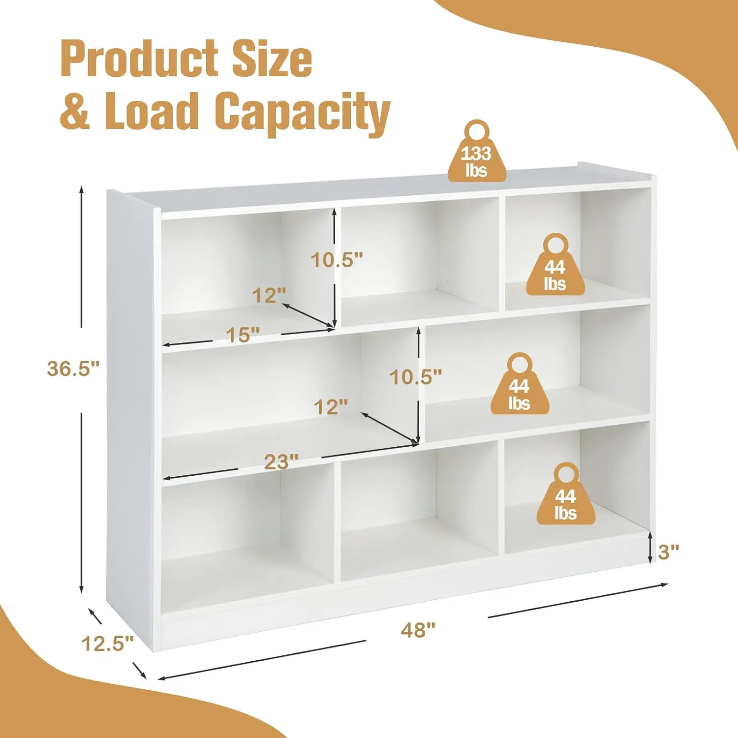 Kids Toy Organizers and Storage Wooden 3 Tier Bookshelf with 8 Compartment Cubes to Organize Books Toys Home Furniture