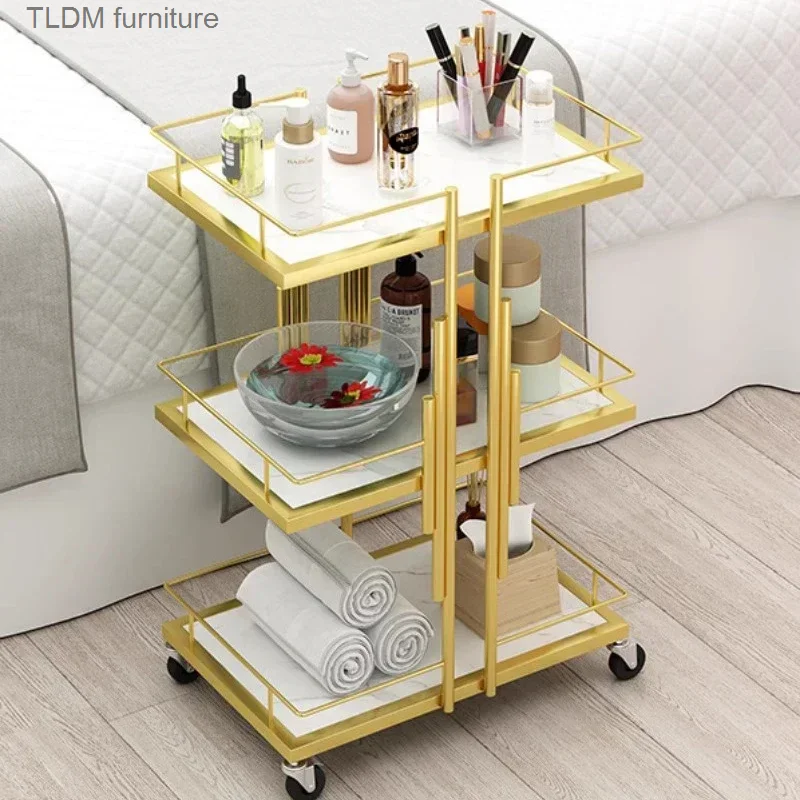 

Metal Utility Hairdressing Trolley Golden Professional Rolling Beauty Salon Trolley Aesthetic Werkzeugwagen Spa Furniture MQ50TC