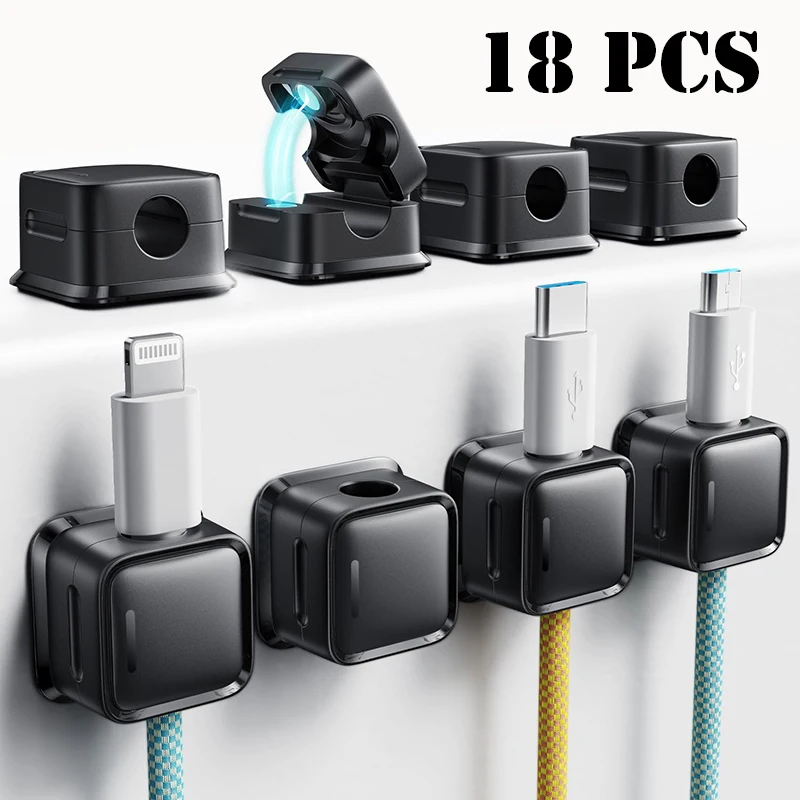 Magnetic Cable Clips Organizer Self-Adhesive Cord Holder Cable Management System Durable Wire Clips for USB Cable Organization