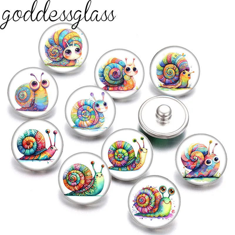 

Lovely snail Colorful shell Cute Cartoon 12mm/18mm/20mm Round photo glass cabochon flat back Making findings DIY snap buttons