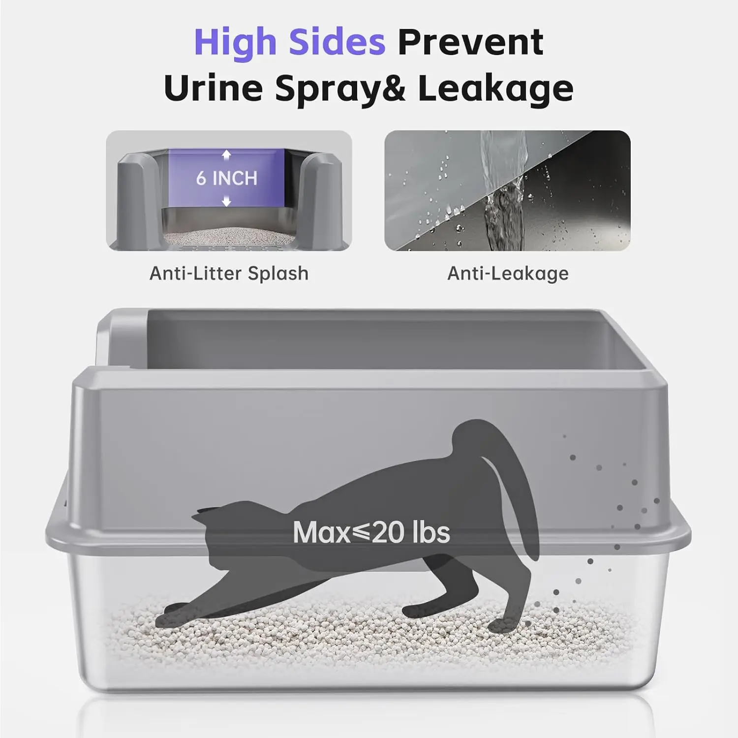 

Enclosed Stainless Steel Cat Litter Box with Lid, Odorless XL Metal Litter Box for Big Cats, Extra Large Kitty Litter Box