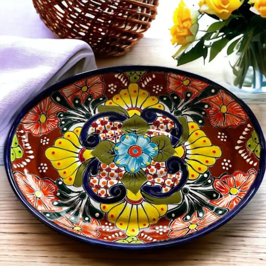 

Large Oval Talavera Serving Platter - Vibrant Mexican Floral Pottery - 15x11.5" Ideal for Meats and Entertaining - Authentic Me