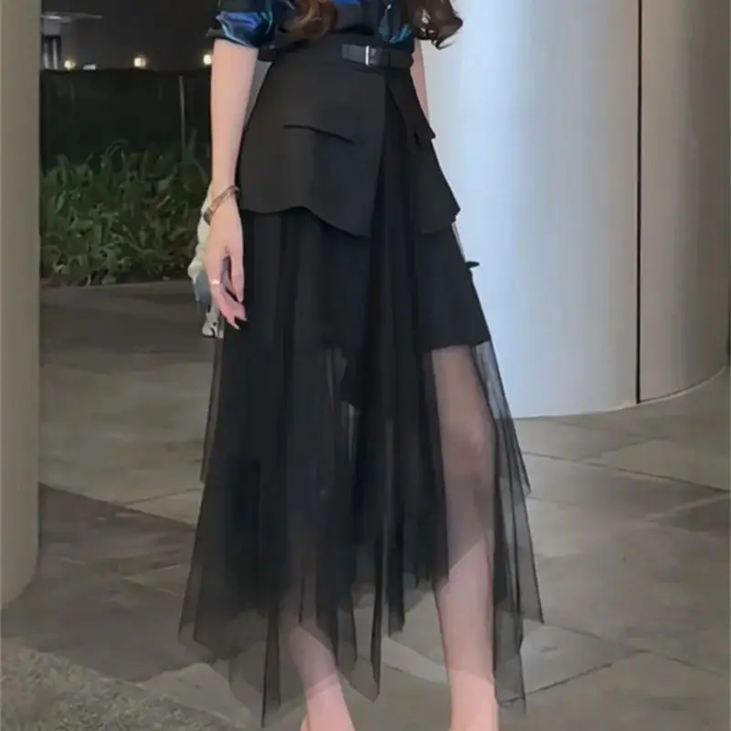 

Women High Waist Asymmetrical Midi Skirts OL Elegant Layered Ruffles Party Tutu Skirt Summer 257A Gothic Patchwork Mesh Skirt