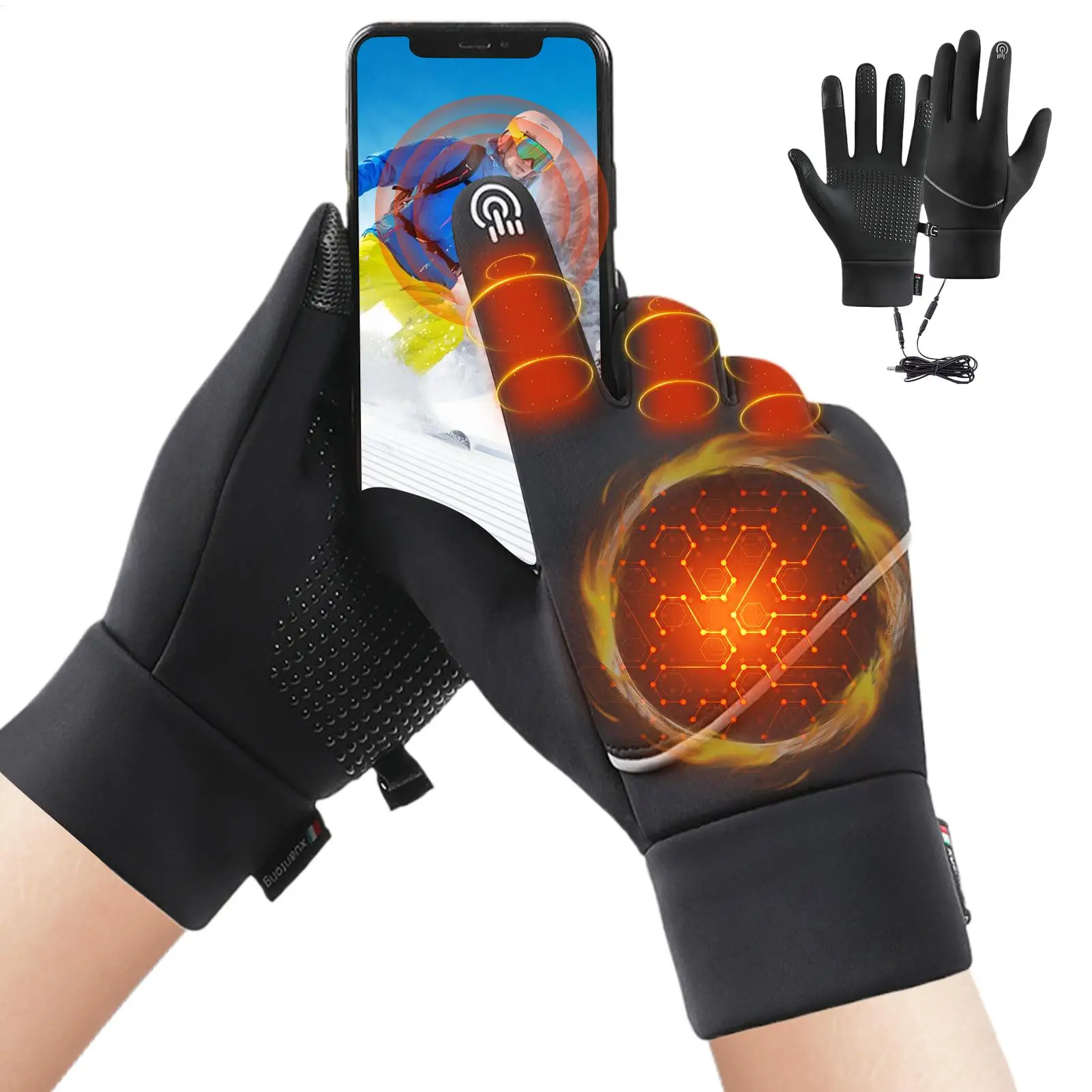 

Перчатки с подогревом для женщин, теплые варежки для занятий спортом на открытом воздухе, USB-нагрев, варежки с сенсорным экраном для катания снега, вождения