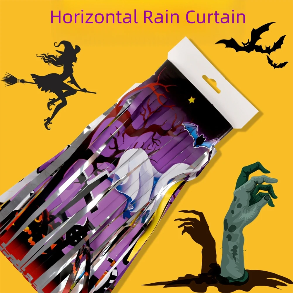 

Halloween Tassel Banner Curtains 4 Pack 12x72in Polyester For Home Lawn Garden Party Decorations, Witch Pumpkin
