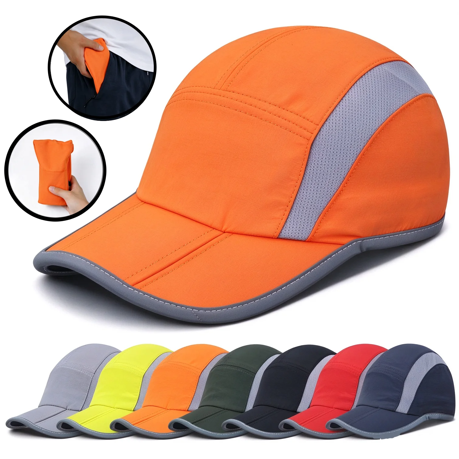UPF 50+ Reflective Folding Outdoor Hat Unstructured Design Sun Protection Sport Hats for Womens and Mens