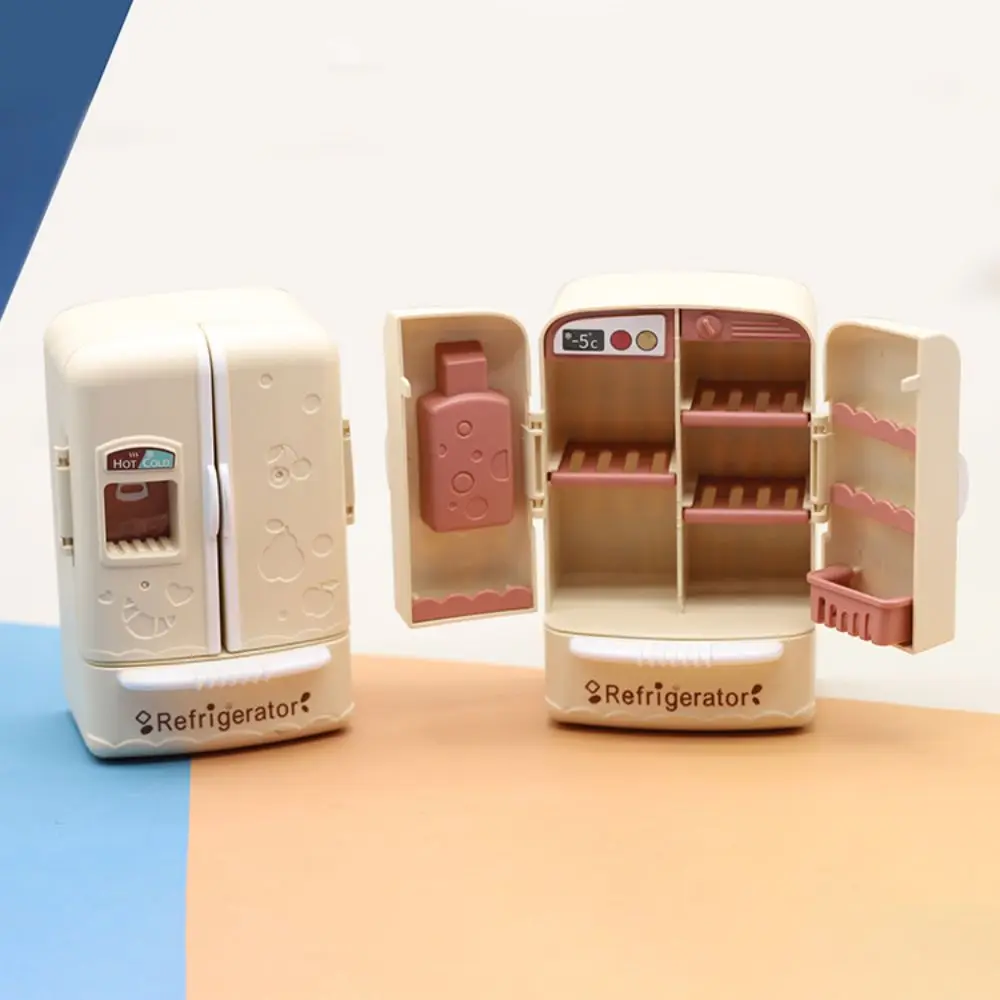 Cute Simulation Microfilm Furniture Double Door Refrigerator 1:12 Dollhouse Kitchen Model Decorations For Girl Birthday Gifts