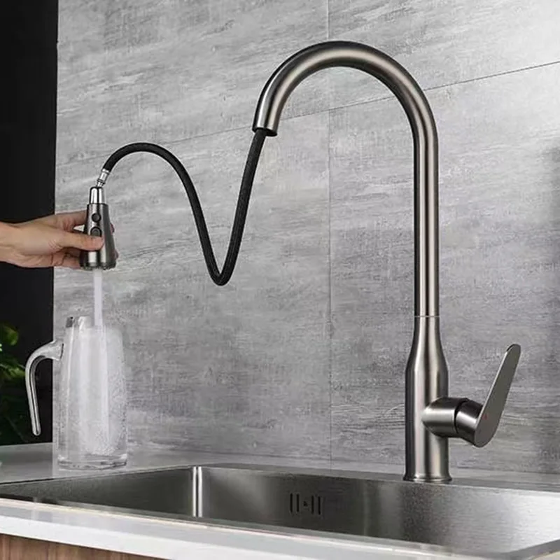 

Modern Single-Handle Stainless Steel Kitchen Faucet Gun Grey Multifunctional for Coke Bottle Pull Vegetable Basin Stylish Faucet