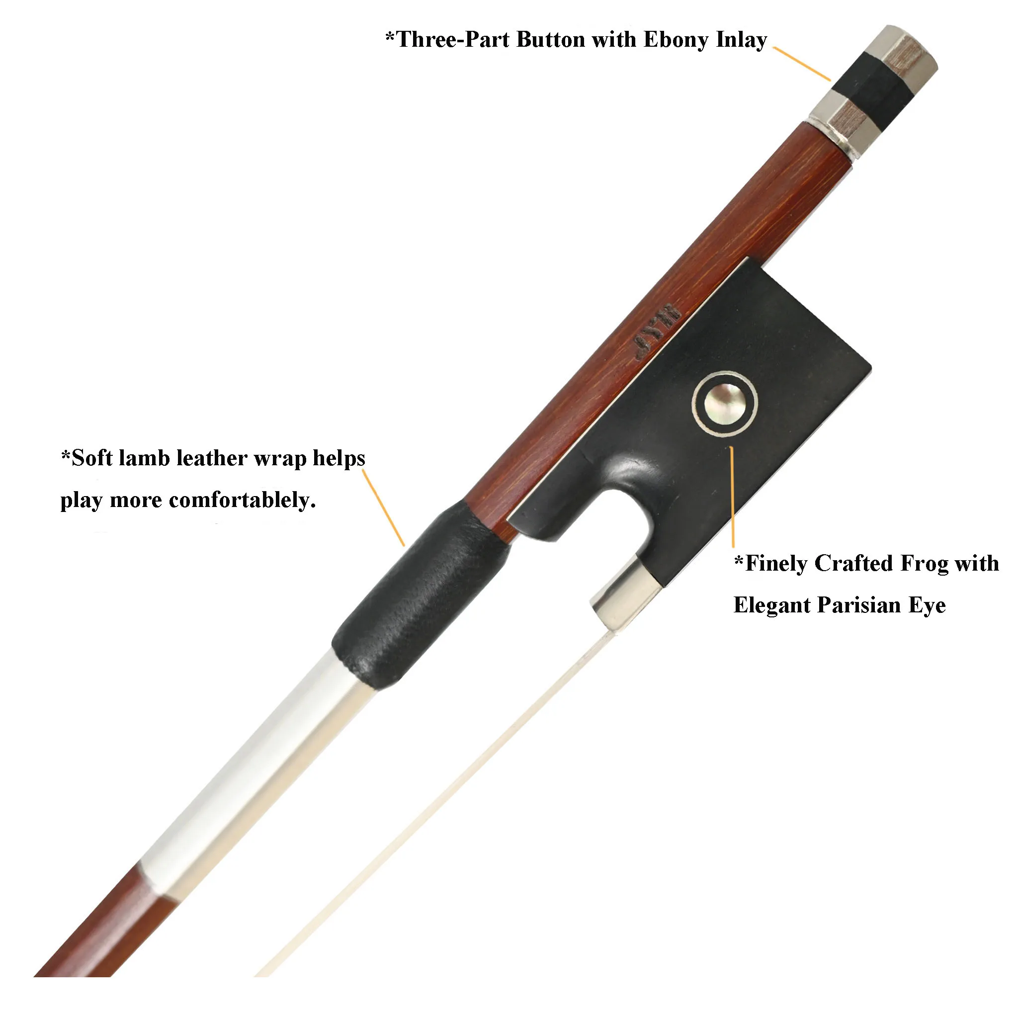 

Скрипичный смычок JYR 4/4 полноразмерный - высококачественная ручка из бразильского дерева, натуральная накладка из черного дерева, неотбеленный монгольский конский волос для практики