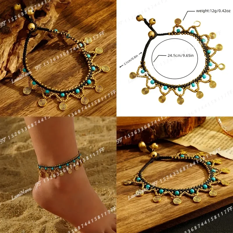 Bohemian Natural Turquoise Anklet with Wave Pendant for Women Stylish Beach Vacation Jewelry Everyday Wear Gift