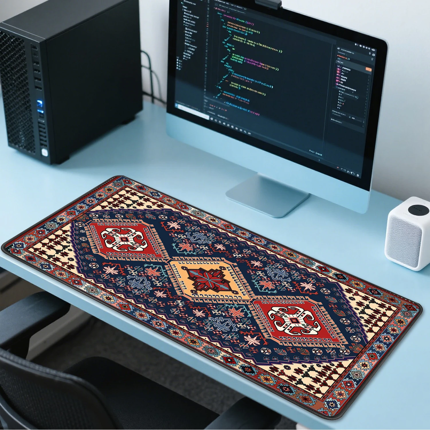 

Large Gaming Mouse Pad with Stitched Edge Bohemian Design Non-Slip Rubber Base Big Desk Mat Keyboard Mousepad for Gamers