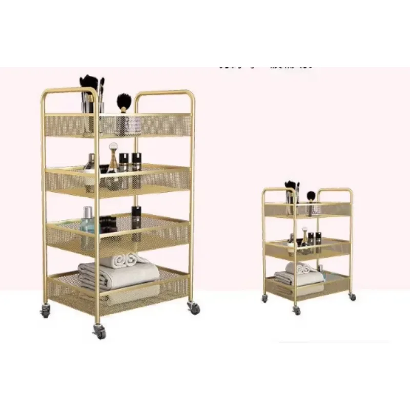Chariot de luxe avec serrure pour salon de coiffure, machine à roulettes pour salon de beauté, meubles de spa, blanc et or mental