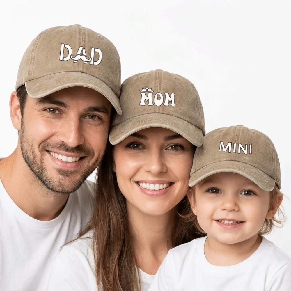 Бейсболки с принтом DAD MOM MINI, регулируемые, из выстиранного хлопка, с вышивкой, унисекс, для родителей