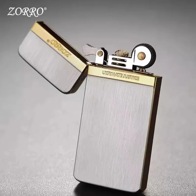 Zorro Windproof Ultra-thin Pure Copper Kerosene Lighter Vintage Engraved Wheel Metal Lighter Men\'s Smoking Accessories Gadgets