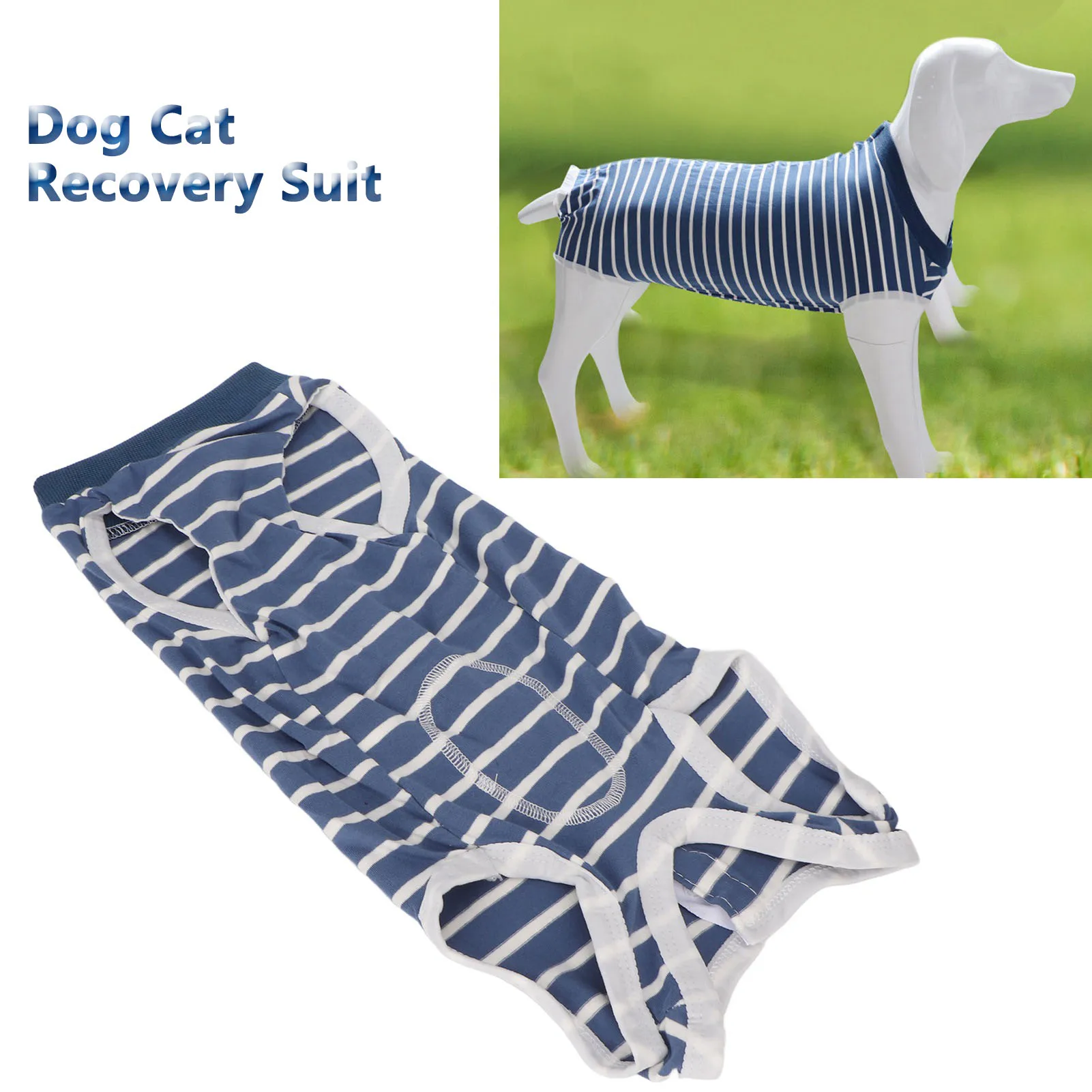 Dog Cat Recovery Suit Stretchy Breathable Adjustable Collar Stripe Pet Post Surgery Shirt For Abdominal Wound