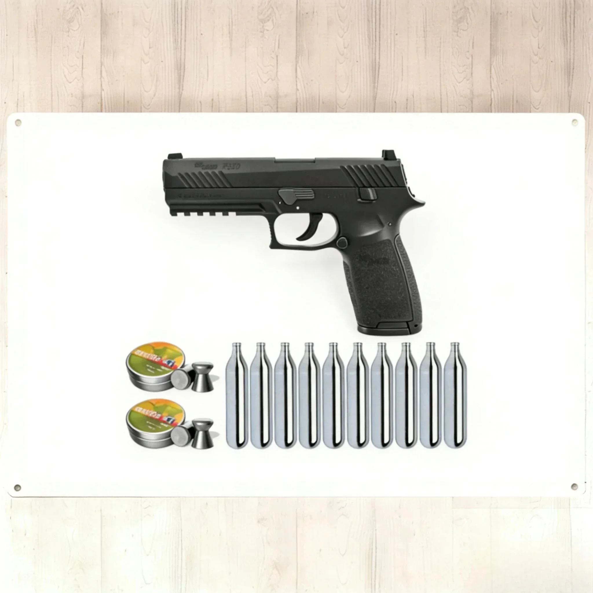 Luftpistolenset SIG SAUER P320 Schwarz Blow Back 4.5 Mm Diabolo Co2-Pistole (P18)+1000 Diabolos+10 Co2-Kapseln.Metal Wall Sig
