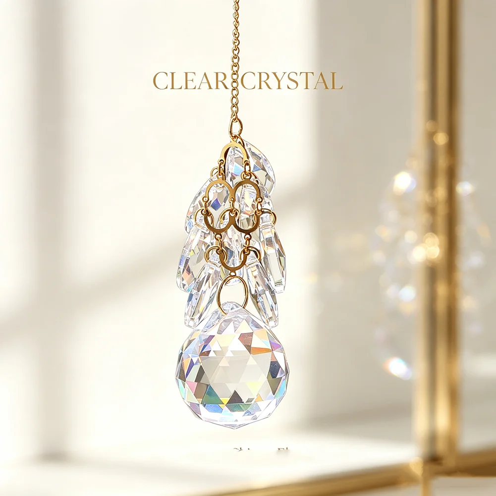 Clear Crystal Grape Cluster Suncatcher Hanging Prism Rainbow Maker Chandelier Drop Pendant Window Garden Sun Catcher Decor