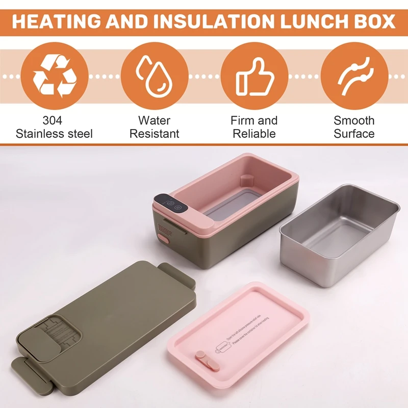 Electric Heated Lunch Box, Self Heating Lunch Box, Cordless Rechargeable 304 Food-Grade Stainless Steel, 1L B