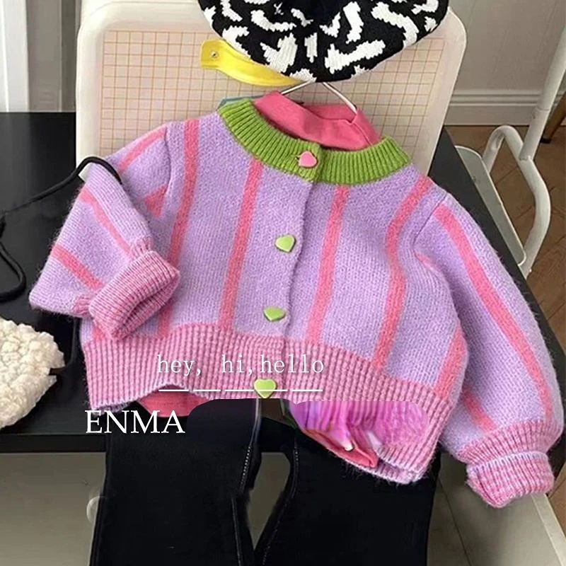 

2022 Sweater Cardigans O-neck Collar Patchwork Cotton Soft Warm Simple Fashion Casual Comfortable Autumn Children Girls