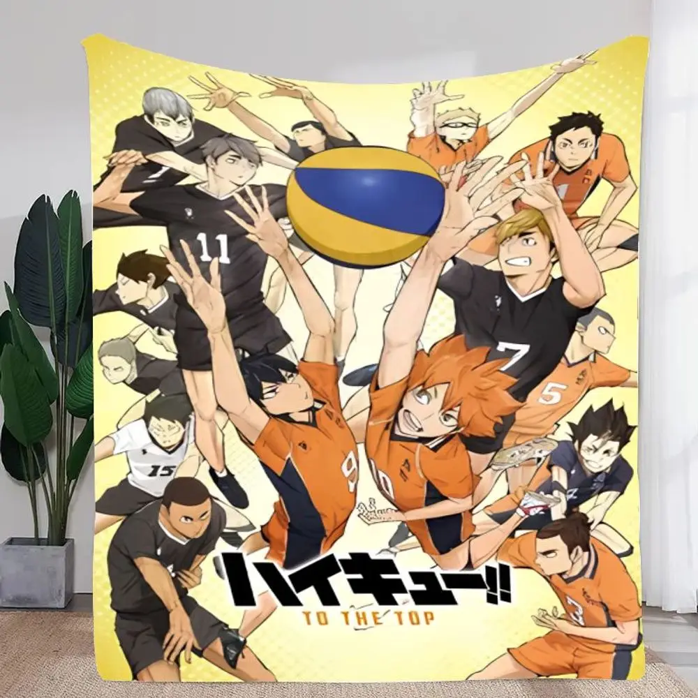 Dynamic Haikyu!! To the Top Volleyball Players Blanket - Soft Cozy Throw Featuring Action-Packed Scene of Athletes in Black and