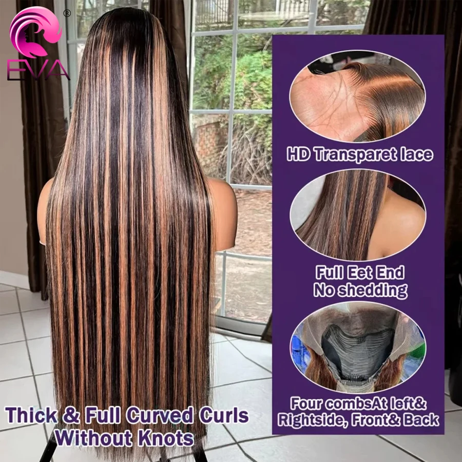 FB 30 أسود براون تسليط الضوء على شعر مستعار 13x6 HD الدانتيل الباروكة الأمامية شعر الإنسان 250% الكثافة العظام مستقيم 13x4 الدانتيل الجبهة خصلات الشعر المستعار الإنسان #4