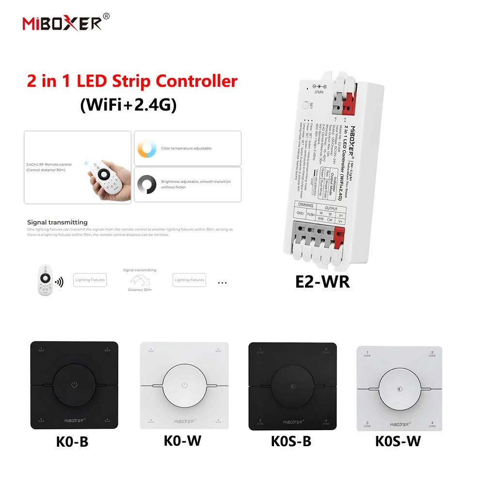 Miboxer E2-WR 2in1 Smart WIFI+2.4GHzRF Tuya APP  Voice Control Dimmer Single color Dual color  LED Strip Controller