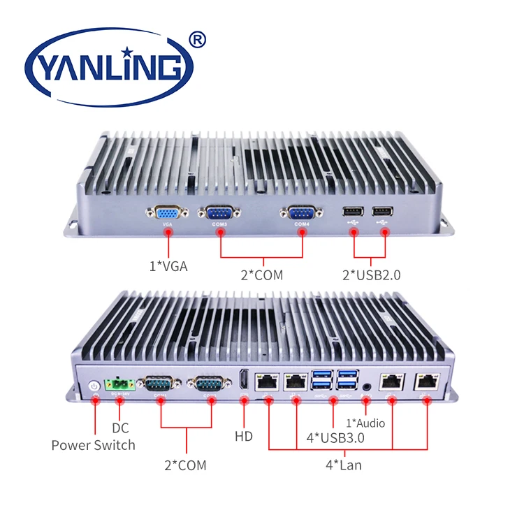 I7 كمبيوتر صناعي صغير بدون مروحة مع 4 منافذ LAN Linux Ubuntu كمبيوتر مدمج لنظام التحكم الصناعي كمبيوتر OPS صغير
