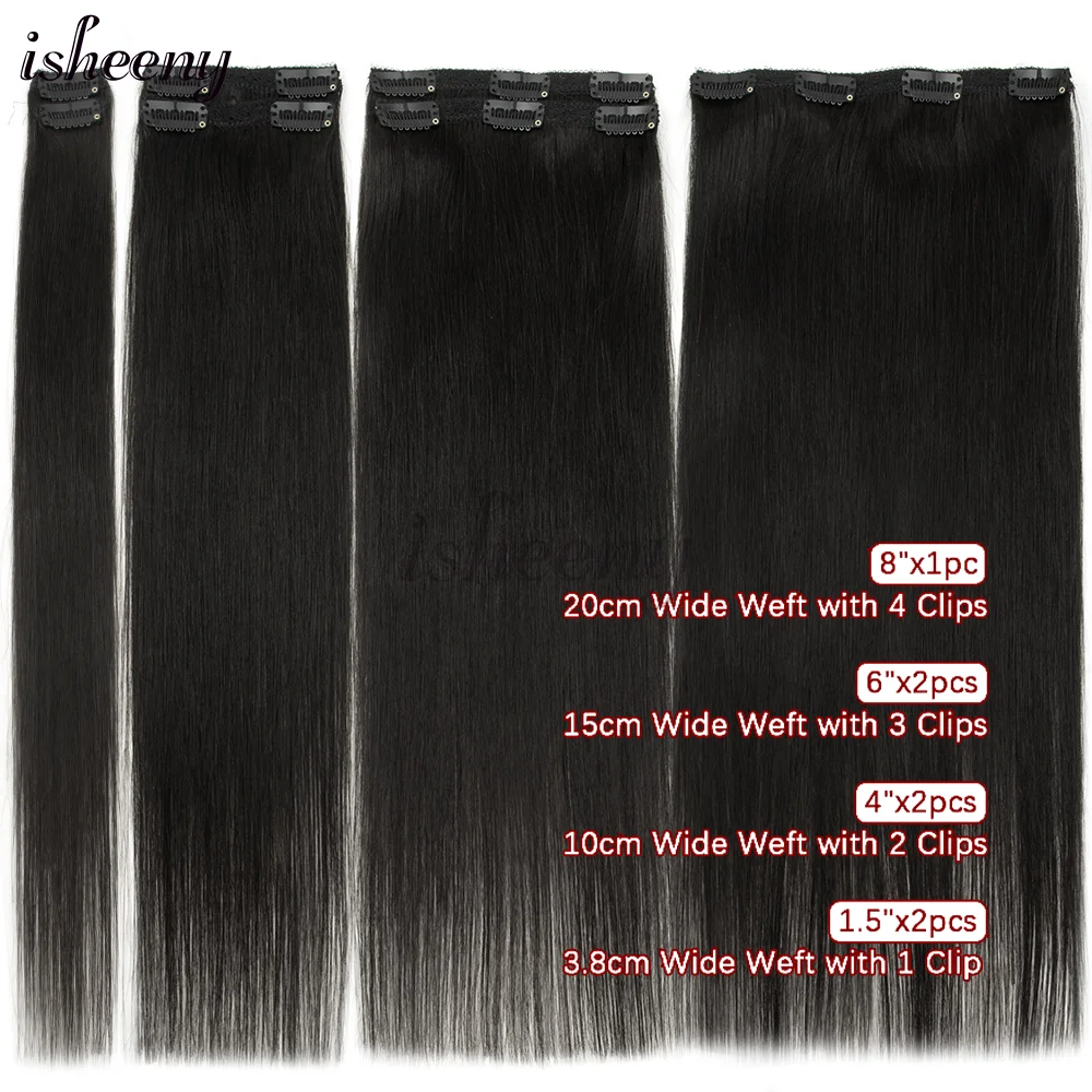 Isheeny كليب في الشعر البشري ملحقات طبيعية 12-24 بوصة آلة ريمي كليب الشعر كامل الرأس 7 قطعة/المجموعة سهلة لارتداء للمرأة #6